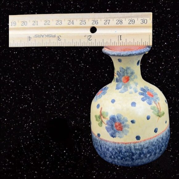Italian Art Pottery Vase Painted Blue Flowers Colorful Vase Marked Italy 4"T - Picture 8 of 11
